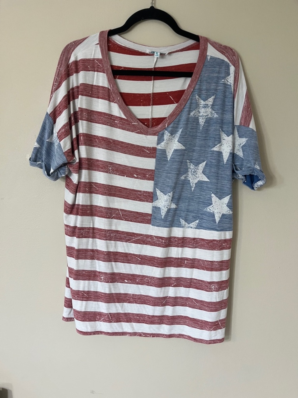Grace & Lace Red White and Blue Flag Print Short Sleeve Tee